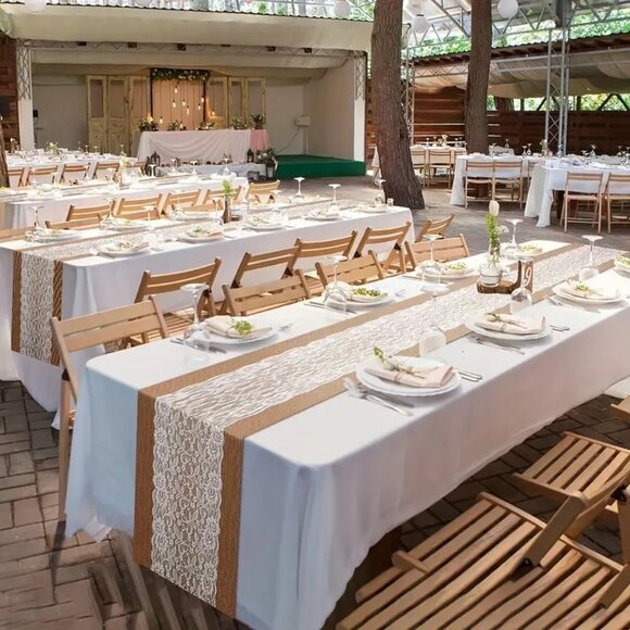 Lace Burlap 12 pcs. Table Runner Set 12" X 72" Wedding, Rustic New - Picture 2 of 3